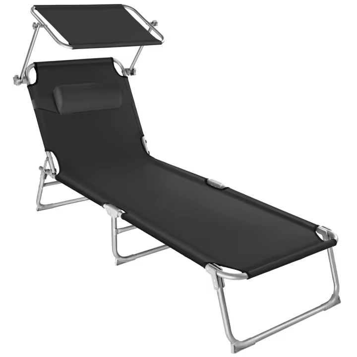 Tectake - Tumbona plegable  CHLOE, Parasol y respaldo regulables, Respaldo ajustable en 4 posiciones, Tumbona plegable para el jardín, playa y piscina, Reposacabezas mullido y extraíble, 2 asas para transportar, Resistente al agua, Estructura de acero - 1