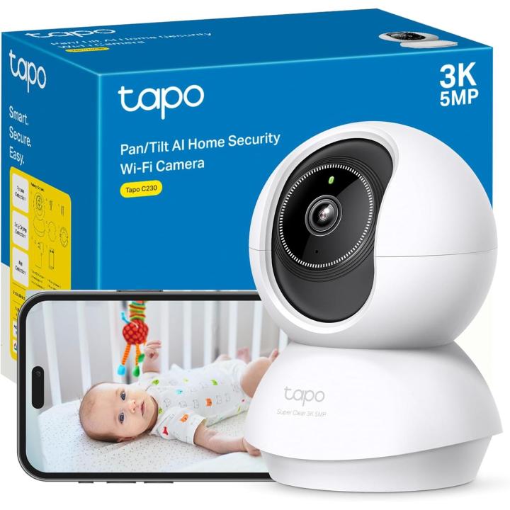 Tapo C230 - IA Cámara Vigilancia 360°, 3K 5MP, Alarma Sonora/Luz, Visión Nocturna, Audio Bidireccional, AI Detección Movimiento, Control Google/Alexa, Tarjeta SD hasta 512G, Fácil configuración