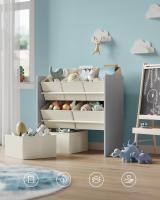 Estantería infantil con 7 cajas de tela, librería y organizador de juguetes, blanco, gris tórtola, 29,5x62,5x60 cm - details 9