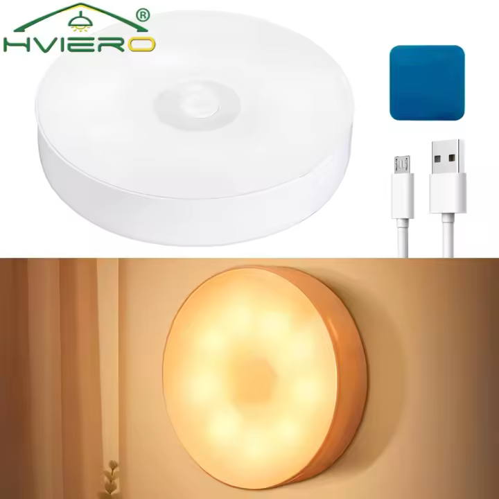 Lámpara De Pared LED Inalámbrica Con Sensor De Movimiento 2X Recargable Por USB Luz Nocturna Redonda Para Decoración De Dormitorio Escaleras Armario - 1