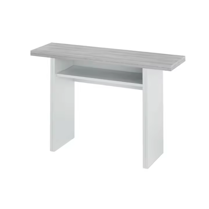 Meimon Mesa Tavolo Desplegable,Dimensiones: Cerrada, 77 cm de alto x 120 cm de ancho x 35 cm de profundidad. Abierta, 75 cm de alto x 120 cm de ancho x 70 cm de profundidad, Estilo Moderno: Acabado en Blanco Artik-Cemento, tacos anti ruidos - 1