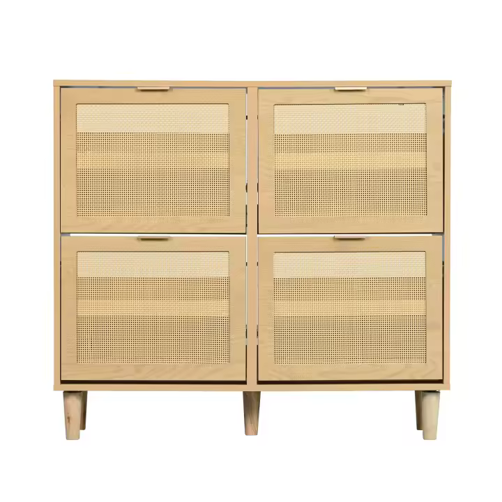 Zapatero con 4 Cuadros abatibles, arcón de trinquete de chino con Tiradores Metálicos, Zapatero para pasillos, dormitorios, Pisos, muebles de Madera, Dimensiones: 100x25x90 cm - 1