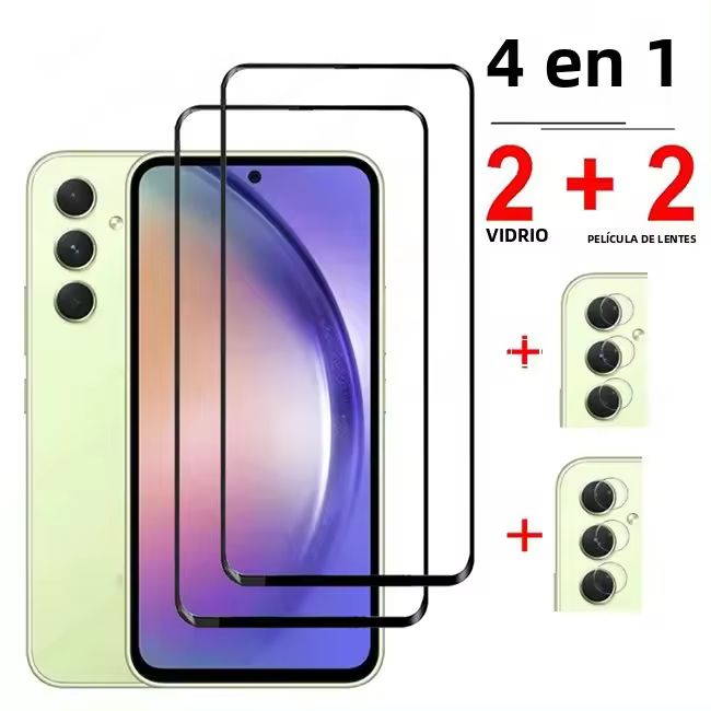 Protector De Pantalla De Vidrio Templado 4en1 Para Samsung Galaxy A54 A34 A14 A53 5G A12 A13 A32 4G A52s A52 A33 - Anti-Arrugas Resistente Al Agua - 1