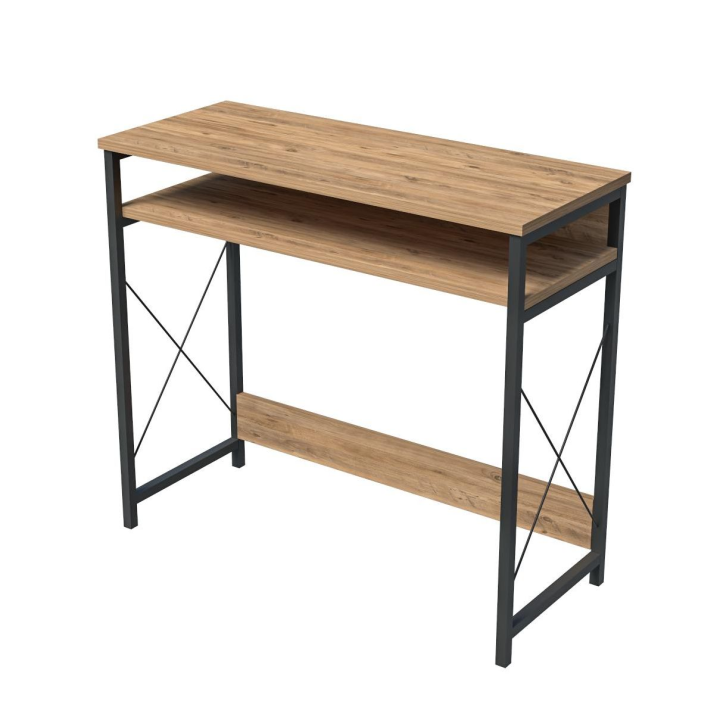 CASA basics Escritorio y Mesa de Ordenador 90x37x78cm Moderno Industrial con Estante Inferior, Mueble de Oficina o Estudio, Estructura Metálica Negra y Tapa de Madera MDF, Montaje Fácil Incluido, Escritorio Compacto para Hogar, Trabajo, Gaming o Estudiant