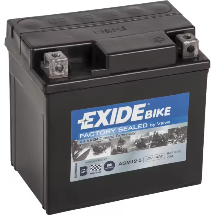 Batería Exide AGM12-5 Moto 12V Agm Ready. Tecnología AGM. 12V - 4Ah/70A (EN) (115x70x85mm) - 1
