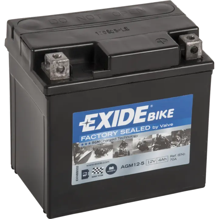 Batería Exide AGM12-5 Moto 12V Agm Ready. Tecnología AGM. 12V - 4Ah/70A (EN) (115x70x85mm) - 1