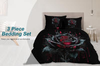 Set De Fundas Para Edredón Y Almohadas 3Pc Con Patrón De Sangre Y Tinta Rosa Romántica Y Flores Rojas Y Negras 100% Poliéster Moderno Para Cama De 1.5m a 2.2m - details 0