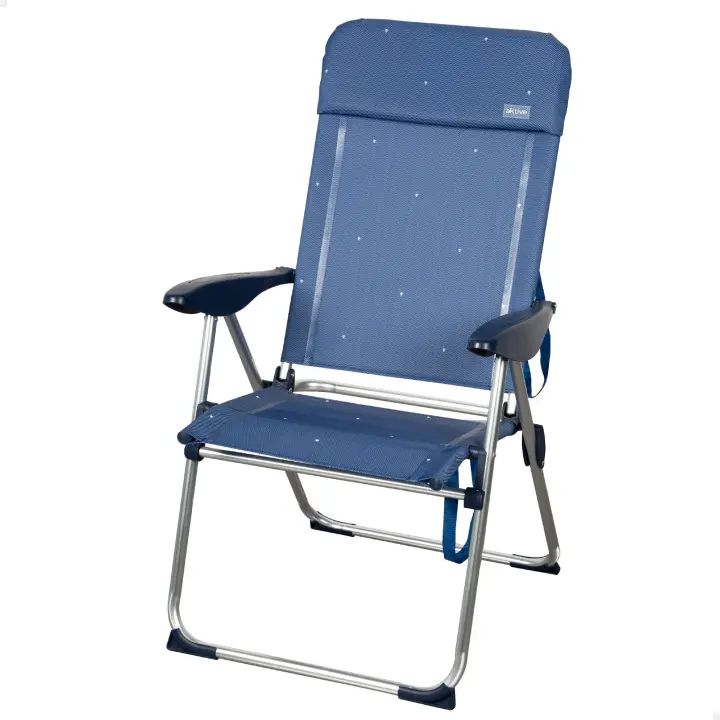 Aktive - Silla de playa plegable, aluminio y textileno, 4 posiciones, respaldo alto, asas de mano, antivuelco, color azul, modelo La Palma - 1