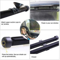 2Pcs Sombrilla De Ventana Lateral Para Coche Protección Solar Con Botón De Presión Cortina Retráctil Telescópica Bloqueo PVC Negro Y Blanco - details 5