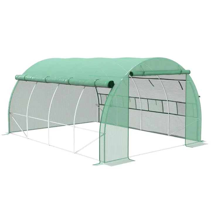Outsunny Invernadero de Exterior Invernadero de Túnel con Puerta y Ventanas de Malla Enrollables Invernadero de Huerto para Patio Jardín Verde - 1