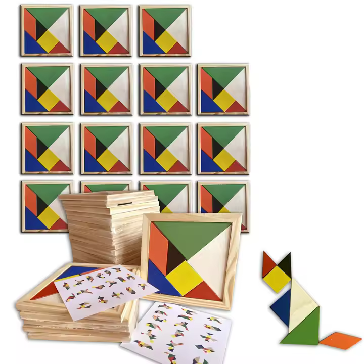 Deliex. Lotes de Puzzle Tangram de Madera para Desarrollo Mental. Juguetes educativos para niños. Detalles cumpleaños Infantiles en colegios. - 1