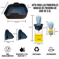 . 2 Molde Silicona Freidora de Aire 20cm Cuadrada+2 Guantes Silicona Horno+Dispensador de Aceite - details 0