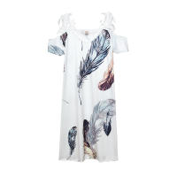 Nuevo Vestido Impreso De Verano Para Mujer Hombros Descubiertos Con Encaje Manga Corta Largo Hasta La Rodilla Estilo Casual - details 10