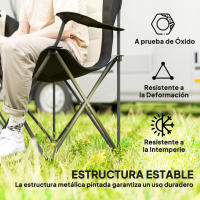 Outsunny Conjunto de 2 Sillas Plegables Camping con Respaldo Alto Sillas de Camping Portátil Acolchado con Reposabrazos Portavasos y Bolsas de Transporte para Acampada Jardín Terraza Crema y Negro - details 4