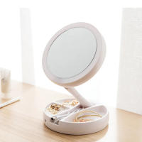 Espejo De Maquillaje Con Luz LED , Espejo De Tocador Con Rotación De 360°, Plegable, Con Base De Almacenamiento Con 3 Compartimentos y Espejo de aumento - details 2