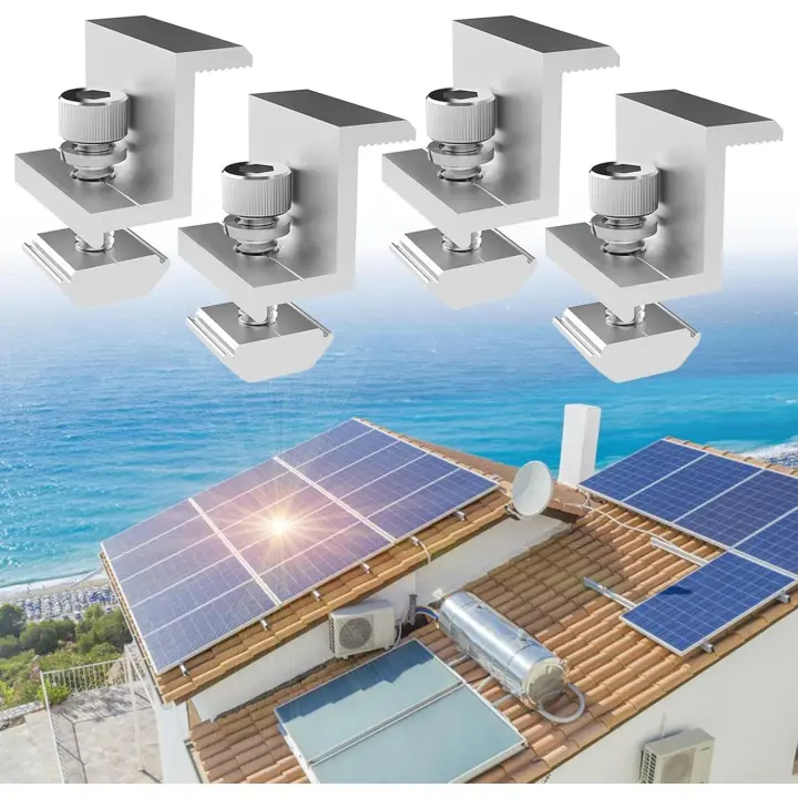 Panel solar, soportes de abrazadera de Borde de panel solar, 4 piezas de Fijación de panel solar para panel solar, para panel solar de 1.181 en de altura del módulo - 1