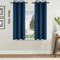 2pcs Cortinas Oscurecedoras De Sólido Negro 100% Para Dormitorio Y Sala De Estar Protección UV Deslizamiento Fácil Y Diseño Estilizado - details 4