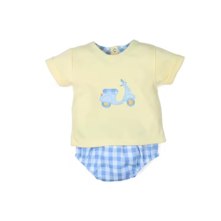 Confecciones Popys- Conjunto 2 Piezas bebe niño algodón  estampado vespa- culetin cuadro vichy - 1