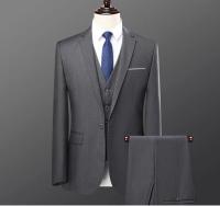 Traje De Negocios Slim-fit Para Hombre Con Chaleco De Solapa Sencilla Y Dos Botones Color Sólido Conjunto De 3 Piezas Moda Casual - details 11