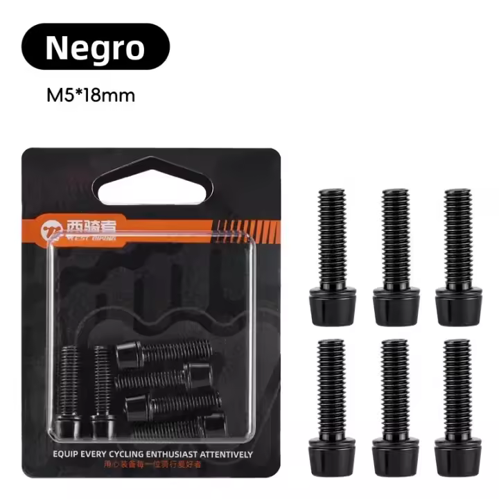 Juego De 6 Tornillos De Aluminio Y Acero Para Manillar De Bicicleta M5x18mm MTB Y Carretera Partes De Bicicleta Resistentes Y Duraderas - 1