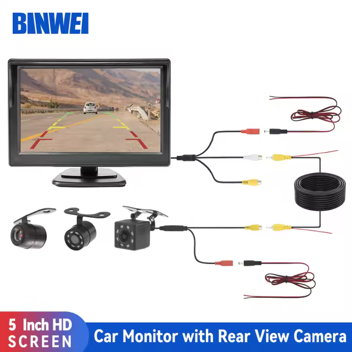 5 pulgadas coche cámara de visión trasera Monitor para vehículo vídeo aparcamiento LED visión nocturna HD marcha atrás cámara con pantalla - 1