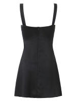 Vestido Mini De Encaje Negro Sin Espalda Con Cierre De Cremallera Willshela Para Mujer Estilo Vintage Con Tirantes Y Cuello Cuadrado Chic Y Casual - details 2