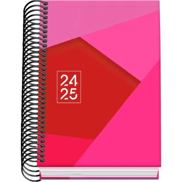 Dohe - Agenda Escolar Espiral 2024 2025 Tamgram - Día por Página, Tamaño A6 (12x17 cm), Cierre de Anillas, Tapa Dura, Español e Inglés, Septiembre a Junio Colores: Rosa o Verde - 1