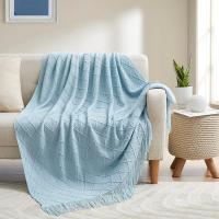 Manta De Terciopelo Texturizado Nórdico Para Sofá Y Decoración De Cama Con Borlas Manta De Viaje Azul Estilo Rústico Farmhouse - details 11