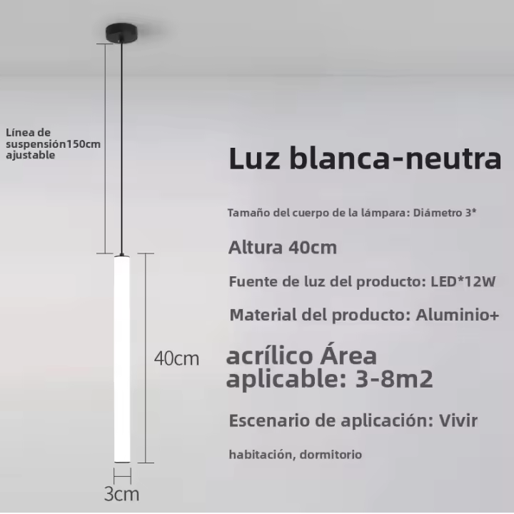Lámpara Colgante LED De Estilo Minimalista 360° Para Sala De Estar Comedor Dormitorio Oficina Iluminación Ceilinadora Con Soporte Para Montaje En Casa - 1