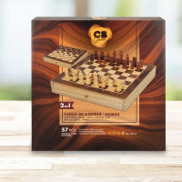 - Juego 2 en 1 de ajedrez y damas de madera, tablero 30x30 cm, set de 57 piezas, 2 jugadores, cajón de almacenaje, juguete educativo, ajedrez para niños y adultos, +6 años - details 6