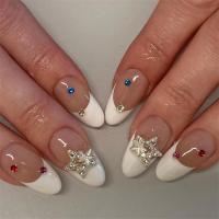 24Pcs Set Uñas Postizas De Acrílico Blancas Con Borde Ovaladas Adhesivas Fáciles De Usar Y Quitar Cubierta Total De Uñas - details 26