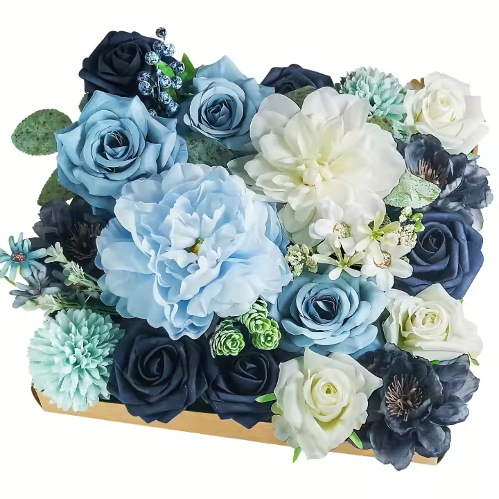 Juego De Flores Artificiales Azul Rosa Para Boda Decoración De Interior Y Exterior DIY Centelleo De Flores De Plástico - 1