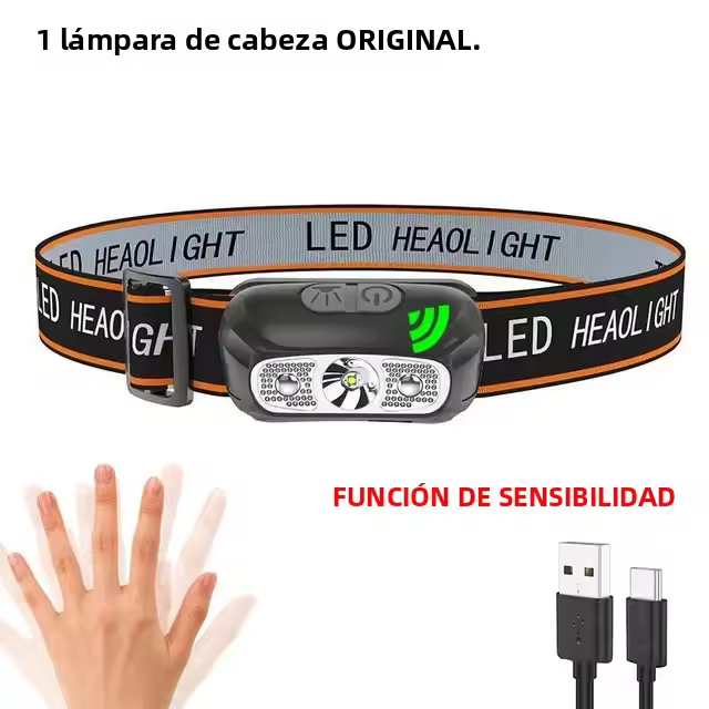 Linterna Frontal LED 9 Luces Fuertes Recargable USB Con Sensor De Movimiento Lámpara Portátil Para Pesca Camping Y Actividades Al Aire Libre - 1