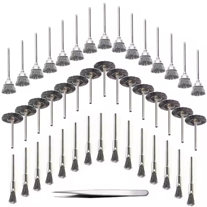 45 piezas de herramientas de carpintería, cepillo de alambre, alambre de acero inoxidable, cepillo de taladro giratorio de metal, plata (acero inoxidable) - 1