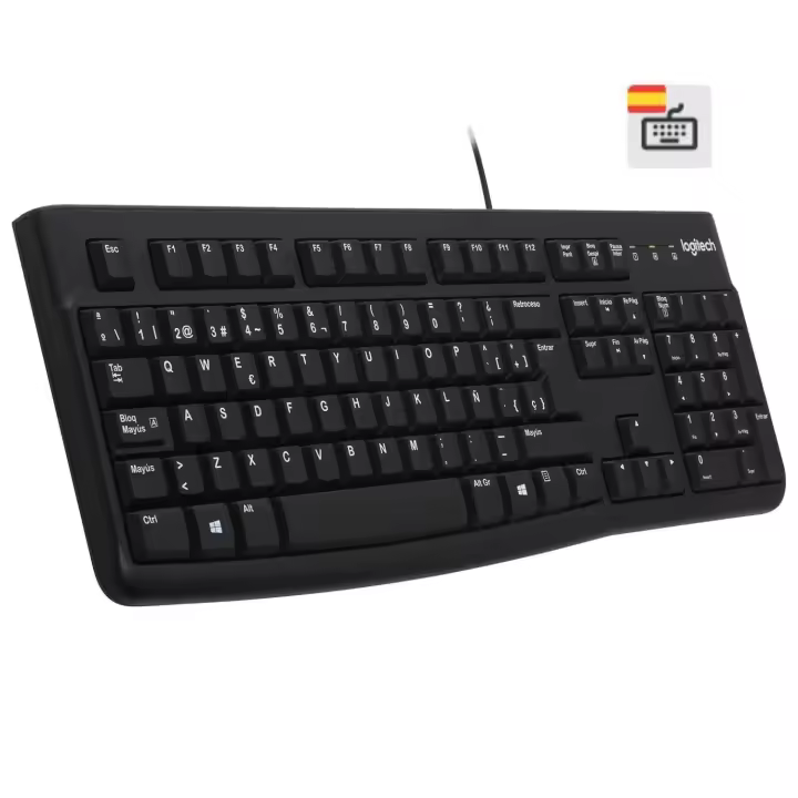 Logitech K120 Teclado USB con Cable para Windows, Tamaño Normal, Resistente a Líquido, Barra Espaciadora Curvada, PC/Portátil, Disposición QWERTY Español, Color Negro - ‎920-002518 - 1