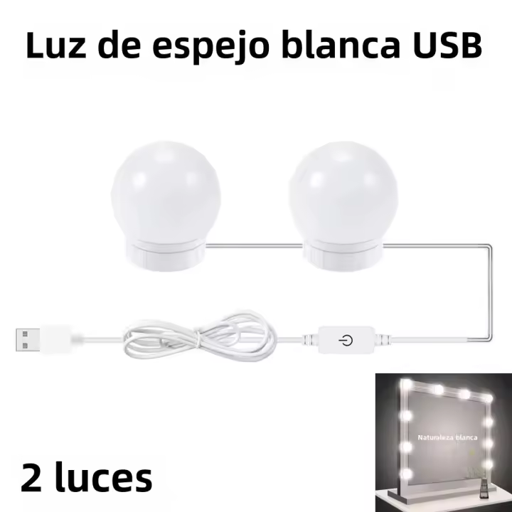 Espejo De Maquillaje LED Con Luz De Encendido Libre Iluminación Tridimensional Blanca Para Mesa De Vestir Rotativa Táctil - 1