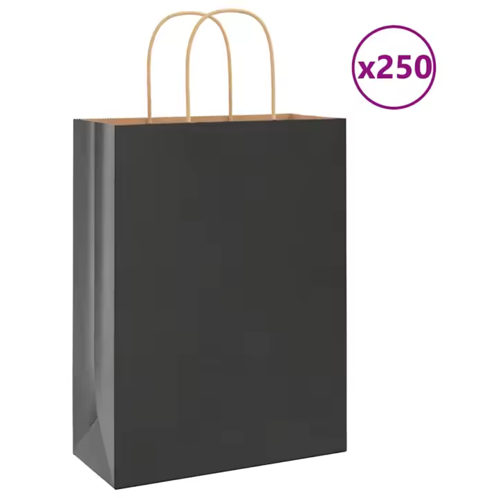 vidaXL Bolsas de papel kraft con asas 250 uds negra 26x12x35 cm en color Negro/Rosa/Amarillo y más - 1