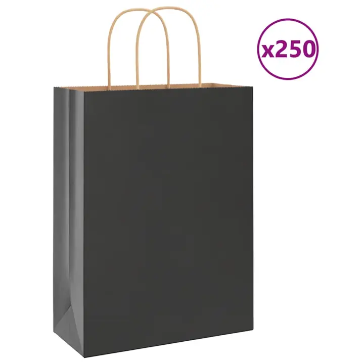 vidaXL Bolsas de papel kraft con asas 250 uds negra 26x12x35 cm en color Negro/Rosa/Amarillo y más - 1