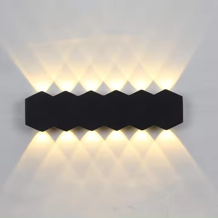 12W LED Luz de pared interior Negro lámpara Modern, lámpara de pared de Aluminio de DOT Arriba Abajo 3000K Luz Blanca Cálida, iluminación de pared de 31cm para dormitorio en pasillo [CLASE DE Energía A ++] - 1