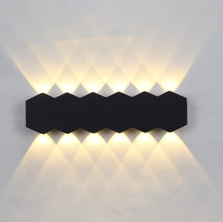 12W LED Luz de pared interior Negro lámpara Modern, lámpara de pared de Aluminio de DOT Arriba Abajo 3000K Luz Blanca Cálida, iluminación de pared de 31cm para dormitorio en pasillo [CLASE DE Energía A ++] - 1