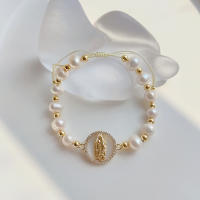 Pulsera De Perlas De Agua Dulce Virgen María Para Mujer Joyería Cristiana Con Encanto Regalo Para Amigos Pulsera De Cuero Genuino Con Cierre De Correa - details 3