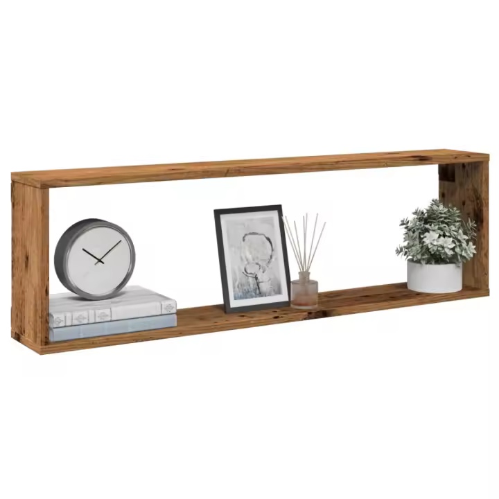 vidaXL Estantes cubo de pared 2 uds madera 100x15x30 cm en color Roble artisan/Madera antigua/Roble negro | práctico organizador multiusos diseño compacto funcional - 1