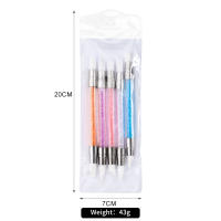 Set De 5 Pinceles De Uñas Con Punta De Dots Y Silicona Para Arte De Uñas Colores Cristalinos Doble Cabeza Herramientas De Manicura DIY Con Diseño De Flores - details 6
