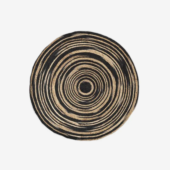 Alfombra Redonda de Yute Negra Ø90 Cm - Alta Durabilidad Linea Paralela - 1