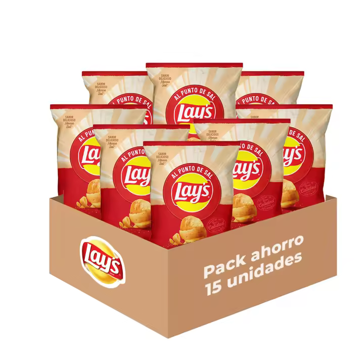 Lay's al Punto de Sal - Patatas Fritas con Sabor Original, Pack de 15 Bolsas de Patatillas Deliciosas e Irresistibles, Snack y Aperitivo, Total: 15 x 44g = 660 g - 1