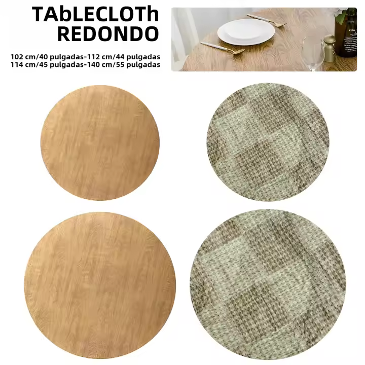 Mantel Redondo Impermeable Para Mesa De Bricolaje Decorativo Con Textura De Madera Protección Para Superficie De Mesa Rustica Lavable Estilo TWILL - 1
