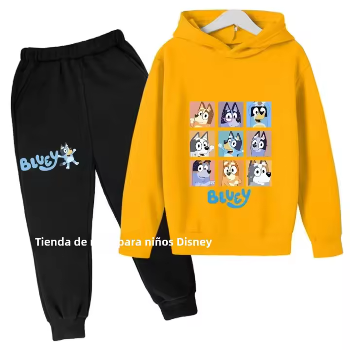 Conjunto De Ropa Infantil Bluey Moda T-Shirt Y Pantalones Con Capucha Manga Larga Para Otoño Para Niñas Y Boys 2-13 Años - 1