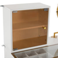 Juego de tocador con Espejo con iluminación LED, tablero de Cristal Templado transparente, laterales de tocador y Armario, Elegant Furniture, Blanco, Dimensiones: 120x45X115 cm (sin taburete) - details 10