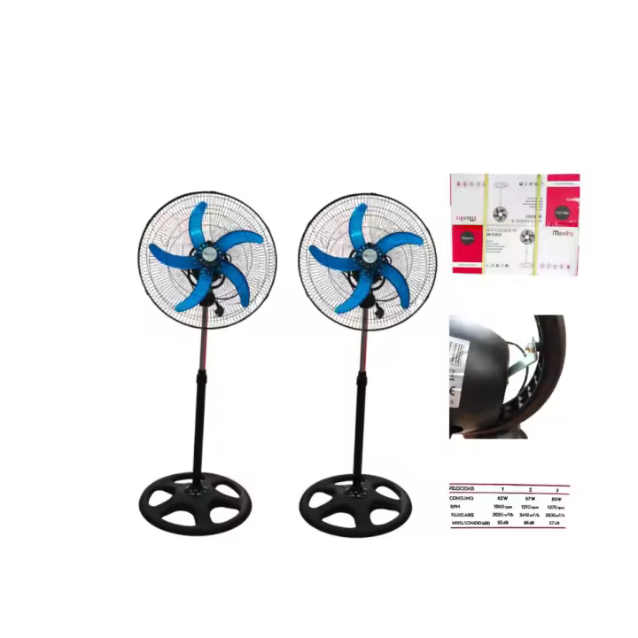 Ventilador de pie industrial 5 ASPAS GIRATORIA 360GRADOS CAJA 2 unidades Potencia de 80W,50CM DIAMETRO,ASPA ALUMINIOS 3 velocidades  Altura ajustable Base estable tipo estrella Calidad de confianza garantizada - 1