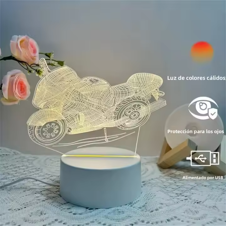 Lámpara De Ilusión Optica 3D Para Motocicleta Con Toque Y Luz Ambiental Cambiante De 7 Colores Para Dormitorio - 1